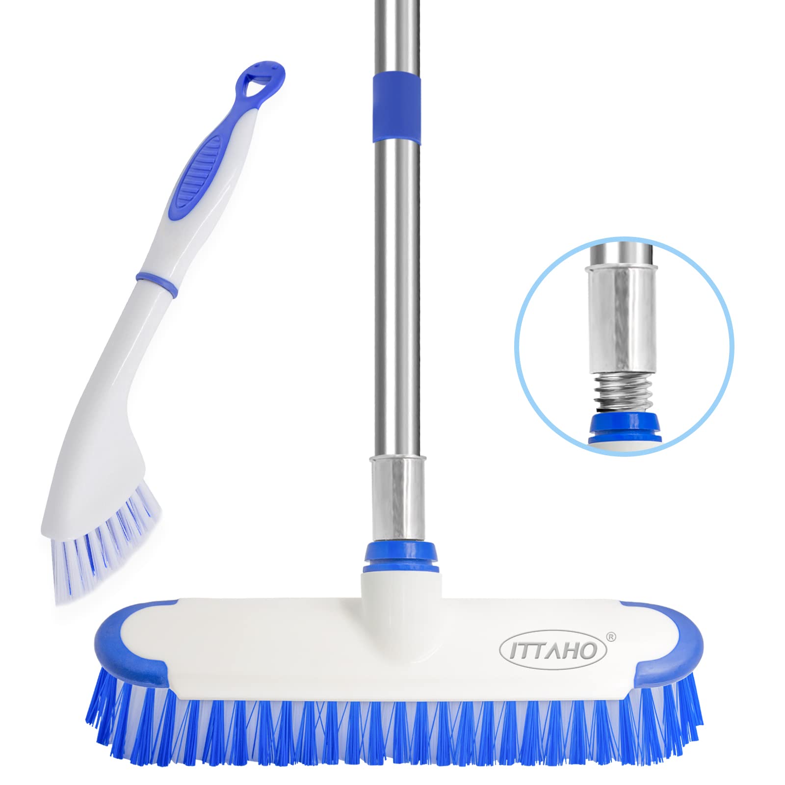 ITTAHO 12" Wide Floor Scrub Brush with Long Handle,Extendable Grout Cleaner Brush for Tile Floor
