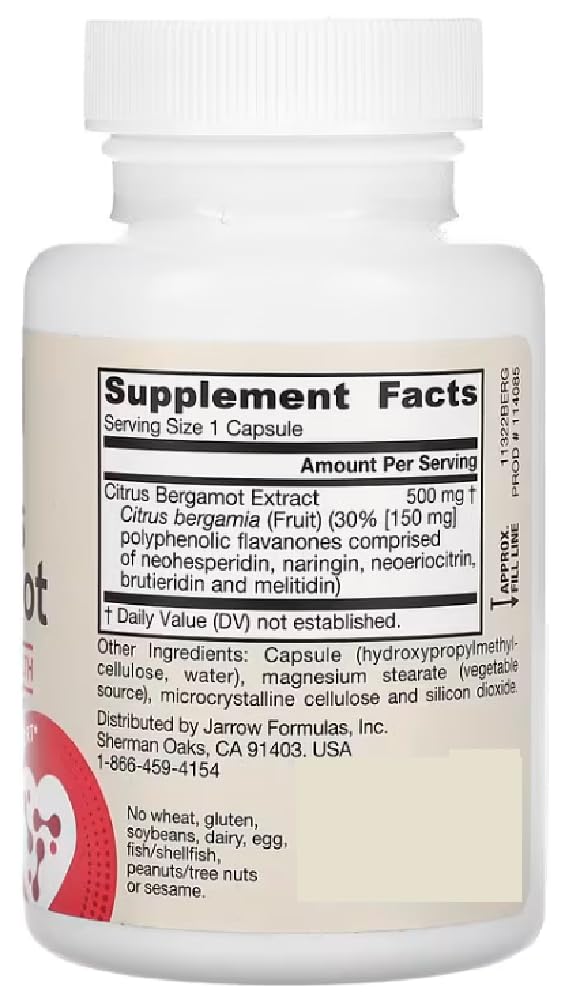 Jarrow Formulas - Citrus Bergamota | 500 mg para la salud cardíaca y vascular - 60 cápsulas