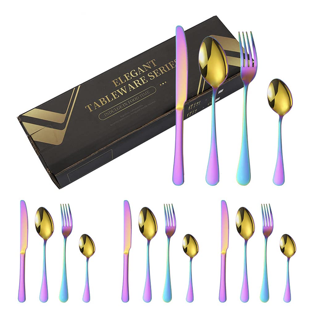 Ensemble d'argent À Couverts en Acier Inoxydable, 6 X Fourches, 6 X Couteaux De Table, 6 X Cuillères De Table, 6 X Cuillères À Café, Lave-Vaisselle Coffre/Easy Netty, Miroir Poli,Magic Color