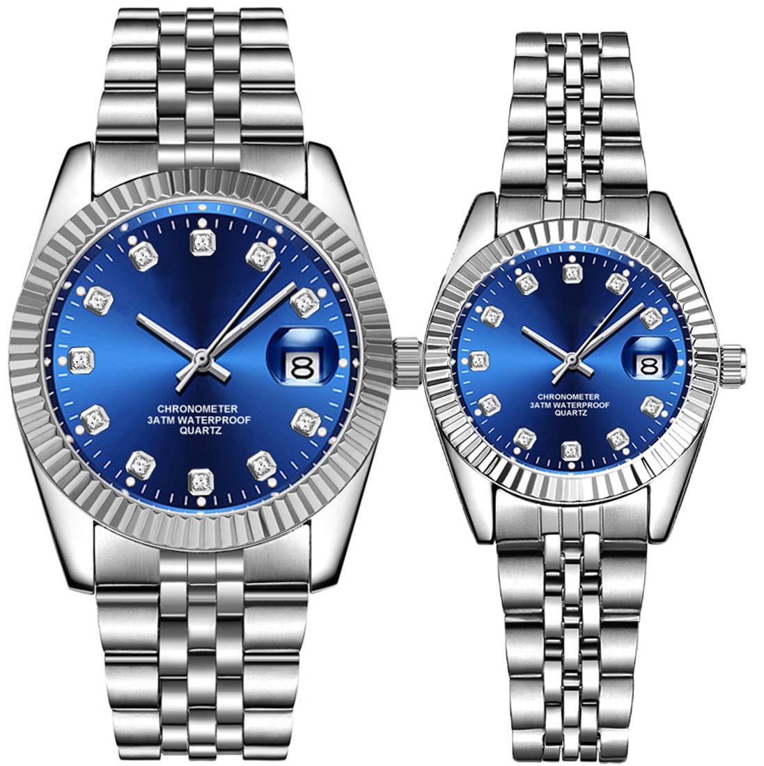 SENRUDCouple Watches Fashion Silver Stainless Steel Pair Watches Men and Women Matching Quartz Wrist Watches Gifts Set of 2