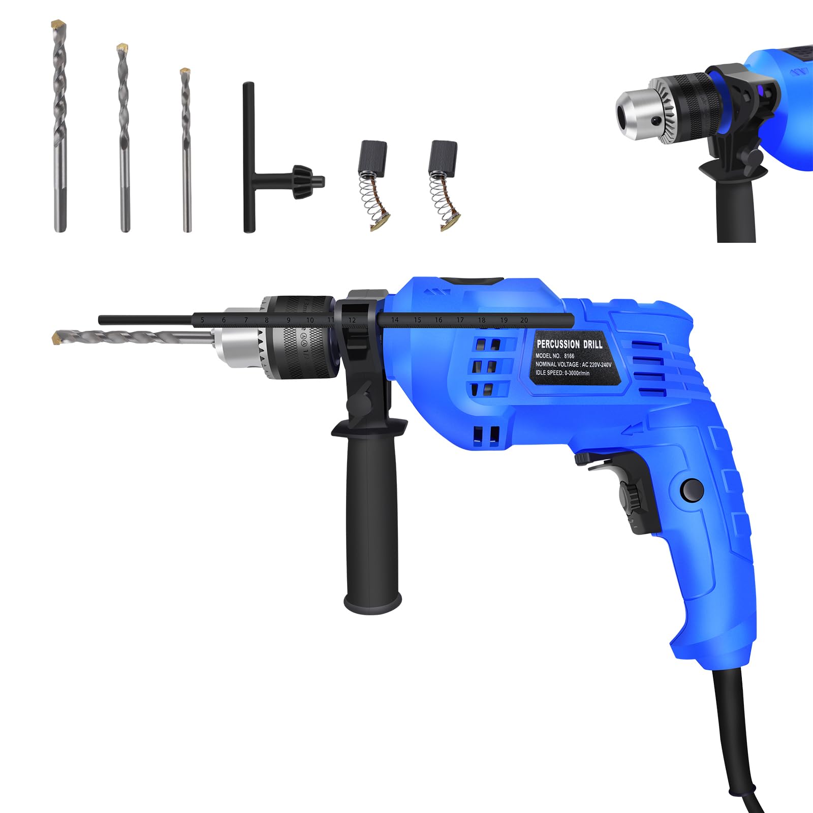 Trapano, 850 W, trapano a percussione 3000 giri/min, martello e trapano 2 in 1, impugnatura supplementare regolabile a 360 gradi, foratura precisa in legno, cemento e acciaio