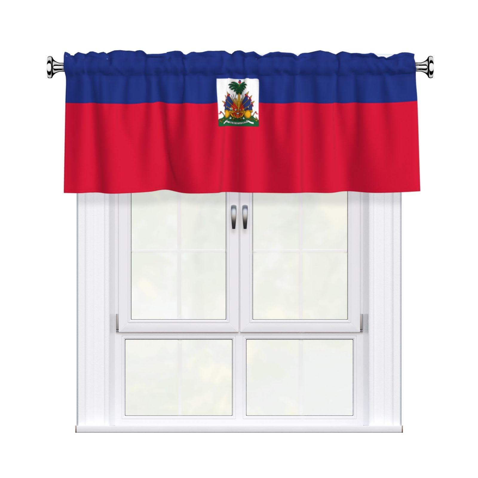 WHJDPP Haitian flag Prints Curtain Valance 54x18 Inch - Peach Skin Window Cover with Printed Design, Filtering Light for Kitchen Decor