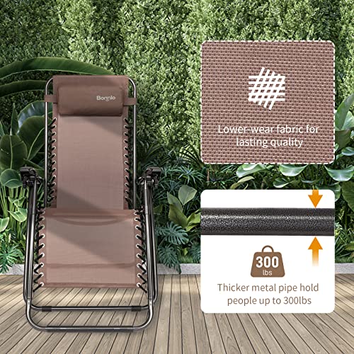 Bonnlo Zero Gravity Chairs Set Of 2 Patio Folding Lounge Chairs Outdoor Recliners With Pillow And Cup Holder Adjustable Reclining Lawn Chair For Deck,Patio,Beach,Yard(Brown) #TOP2