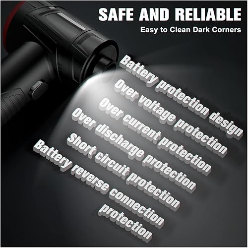 Miniatura 7 de Cudmor Plumero de aire comprimido y aspiradora 2 en 13 engranajes a 10000 rpm plumero de aire eléctrico inalámbrico buen reemplazo para lata de aire
