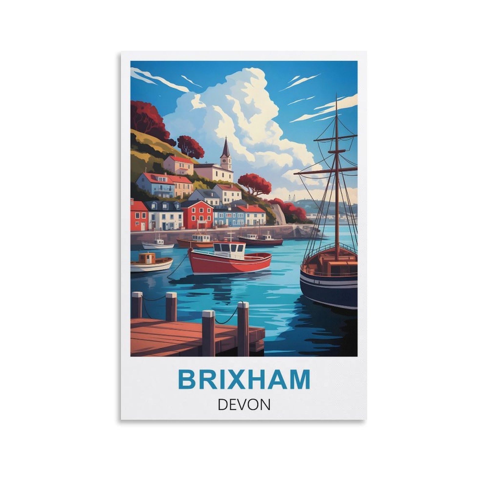 EZMLFA 5D DIY Diamond Painting Kit,Brixham Devon Diamond Art Kits for Beginner,Gem Art Kits Round Drill for Home Wall Decor Gifts 40x40cm