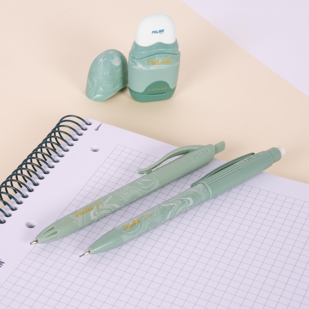 MILAN® Lava Series Gift Box with P1 Ballpoint Pen, Mechanical Pencil PL1 0.5mm HB and Sharpener - Green