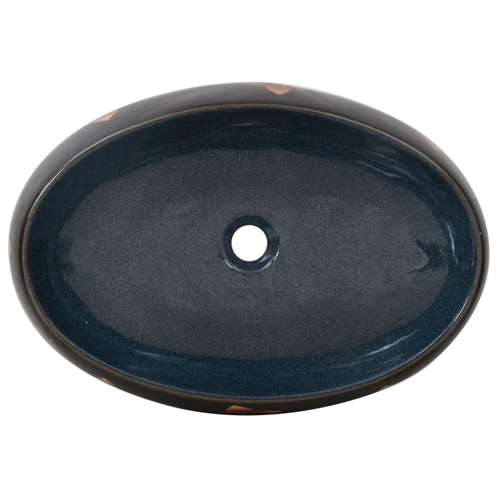 Umywalka nablatowa, czarna, niebieska, owalna, 59 x 40 x 15 cm, ręcznie wykonana ceramiczna umywalka do łazienki, wytrzymała powierzchnia zapewnia trwałość