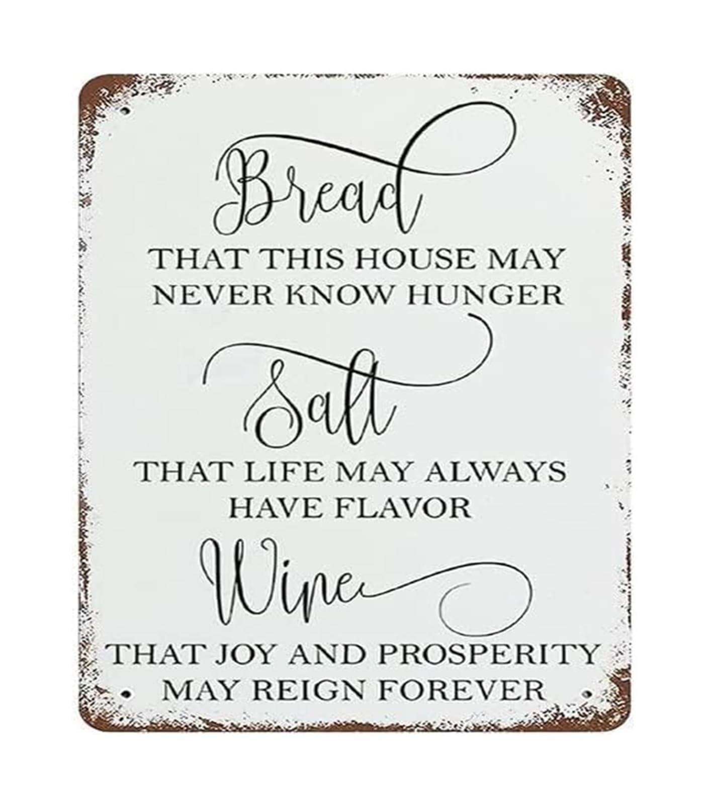 EKFBQBGW Farmhouse Wall-Art Metal Sign Bread Salt Wine Vintage Decor for Kitchen Dining Room Bar (8 X 12 in)