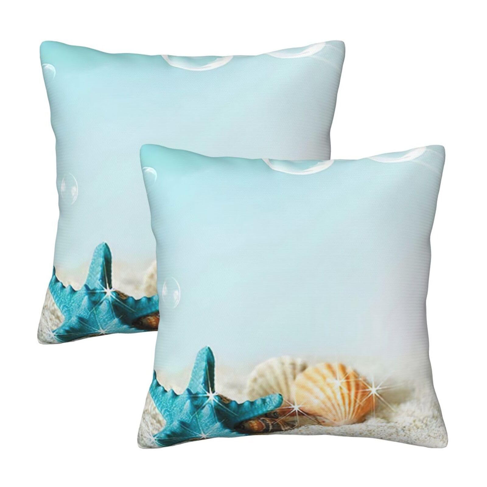 Kfjghhl Starfish And Seashell Throw Pillow Covers Decorative Farmhouse Couch Pillow Case 4 Sizes Square Cushion Pillcase