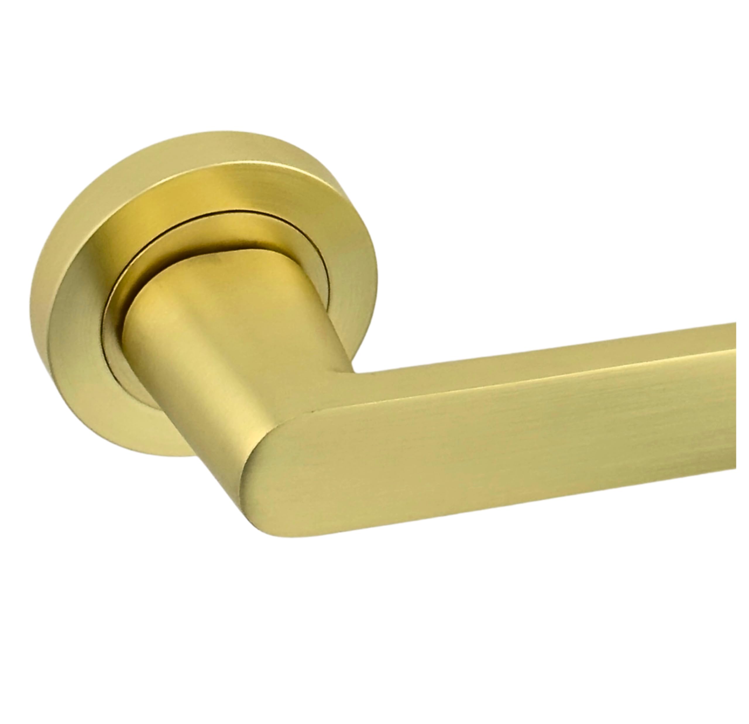 AXS Harlem Door Handle Pair on Rose – Internal Lever Handles with Sleek Bar Design – Latch & Bathroom Door Pack Options – Matt Black, Satin Brass, Antique Brass (Satin Brass, Handles)
