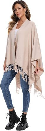 Shawl Wraps for Women, Elegant Knitted Cape Open Front Poncho Scarf Blanket Cardigan Coat for Spring, Autumn, and Winter