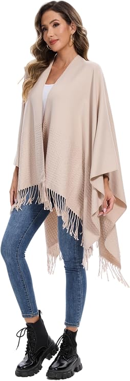 Shawl Wraps for Women, Elegant Knitted Cape Open Front Poncho Scarf Blanket Cardigan Coat for Spring, Autumn, and Winter