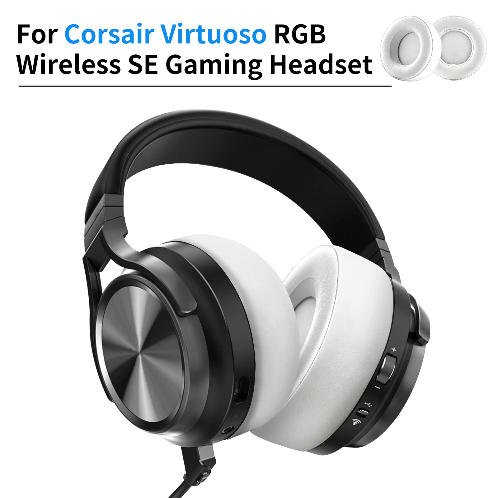 Upgrade Thicker Earpads - Ear Cushion Compatible with Corsair Virtuoso RGB Wireless SE Gaming Headset, Replacement Ear Pad for earpads for Headset. (White)