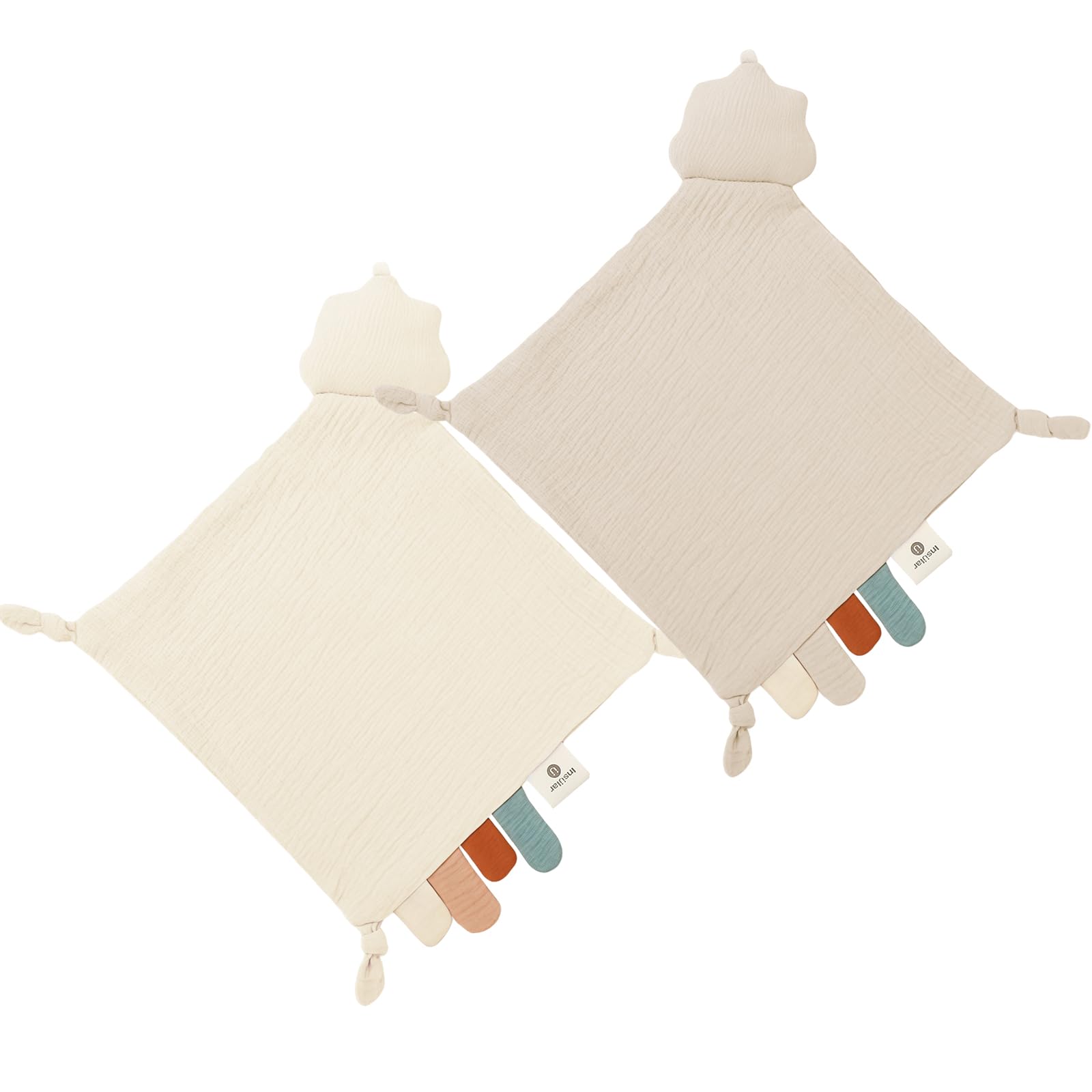 insular Muslin Baby Lovey Security Blanket Soothing Towel (Khaki Cloud&amp;Beige Cloud)