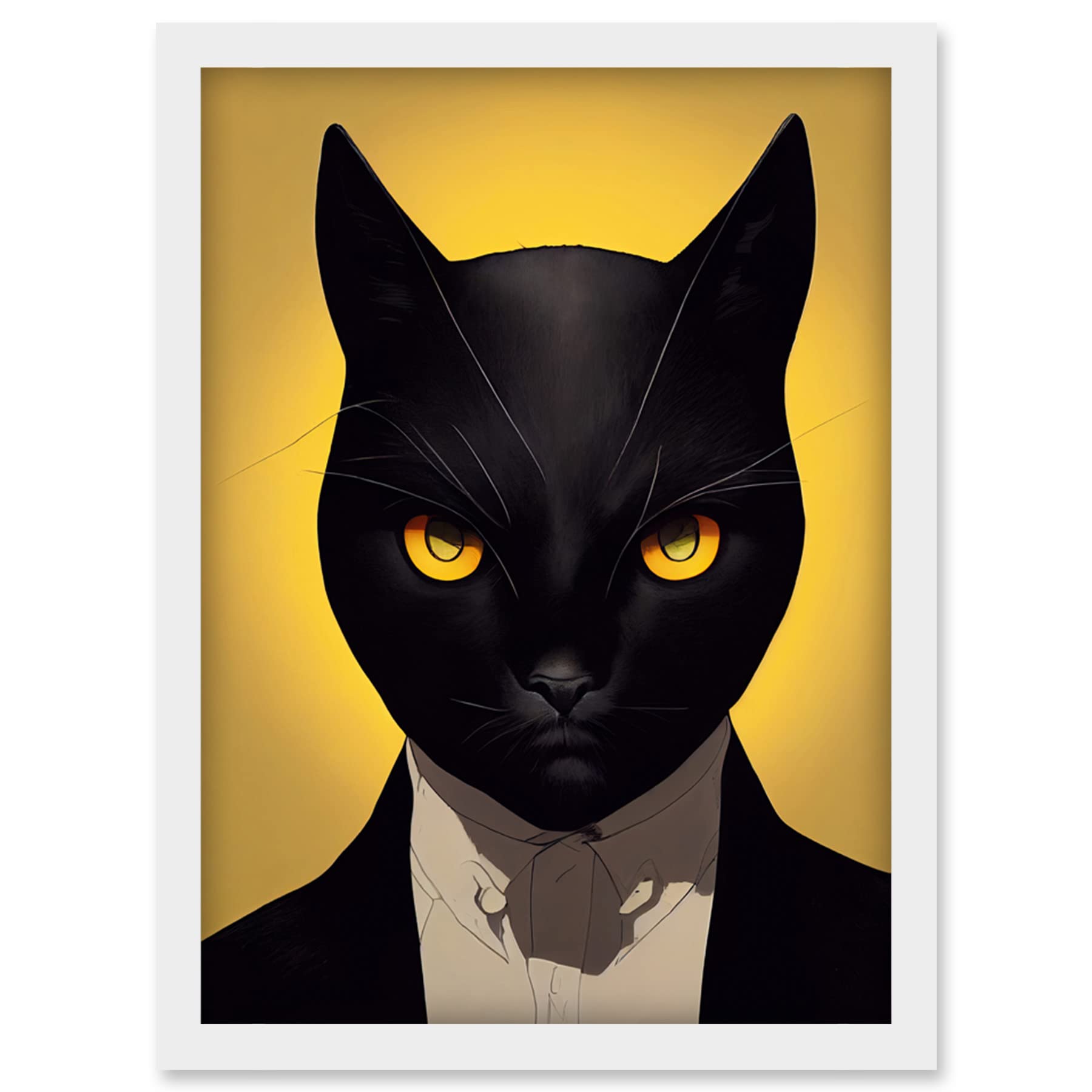 Doppelganger33 LTD Le Chat Noir Black Cat Tuxedo Yellow Portrait Artwork Framed Wall Art Print A4