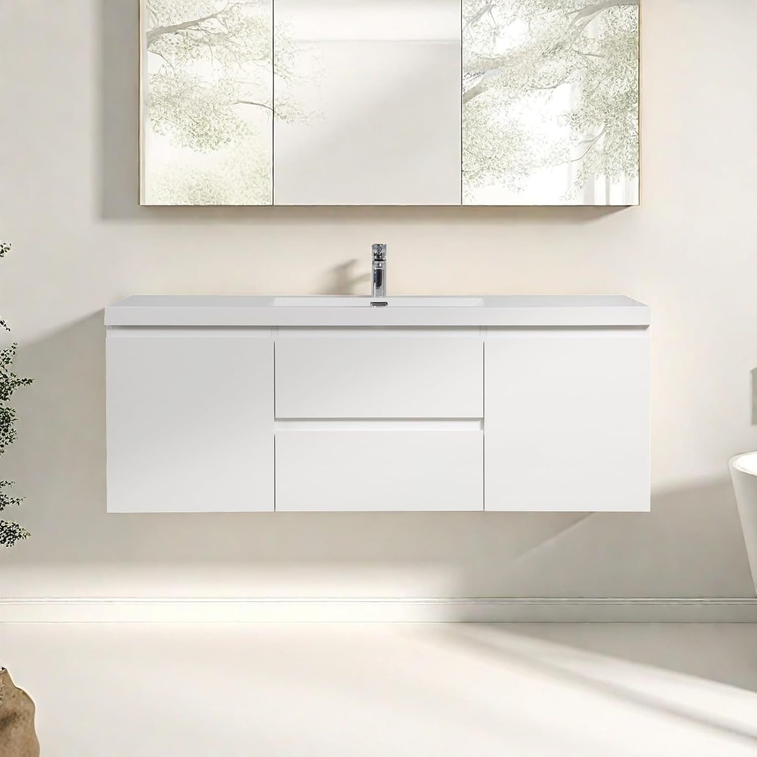 60" Floating Bathroom Vanity with Sink, Bathroom Cabinet, White