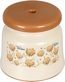 Kuber Industries Bath Stool | Bathing Stools for Bathroom | Plastic Stool for Home Use | Sitting Stool for Kitchen | Flower Printed | Cream, 24cm