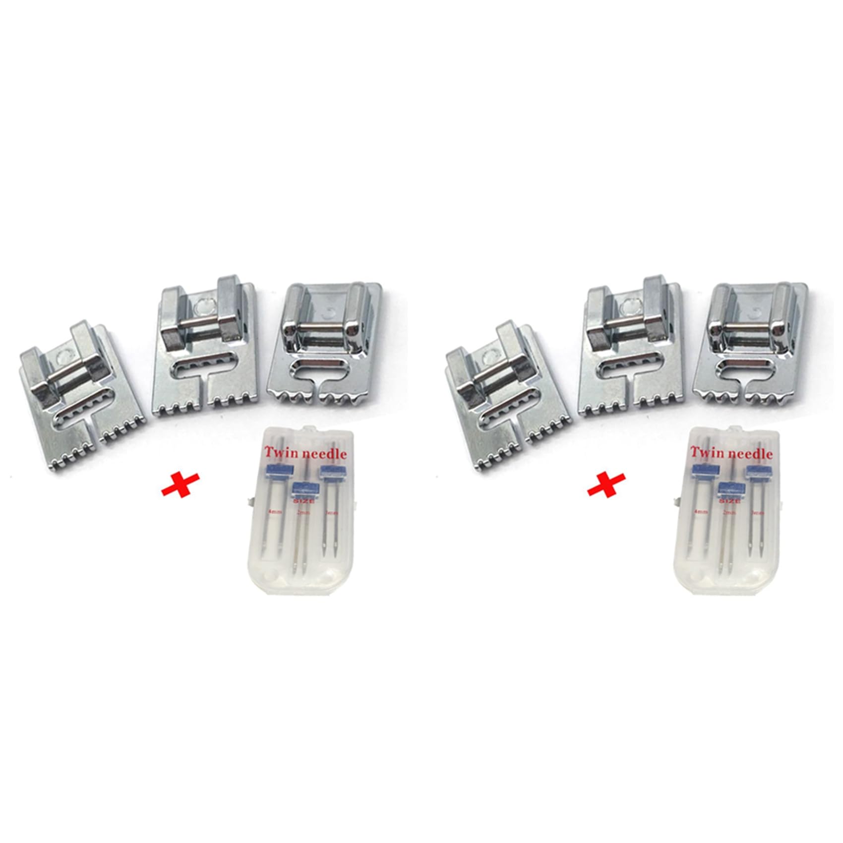 Hndhbfgrt 6 Pcs Double Twin Needles Pins (3 Size Mixed 2.0/90 3.0/90 4.0/90) with 6Pcs Groove Pintuck Presser Foot Sewing Machine