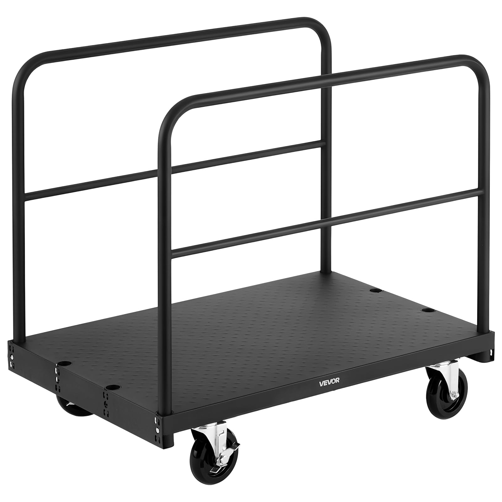 VEVOR Plattenwagen, 816 kg Tragkraft, 2-in-1 Rollenwagen mit 360° Lenkrollen, 914x610 mm Plattformwagen mit 3 seitlichen Handläufen, Transporthilfe für Fabrik, Lager, Garage, Schwarz