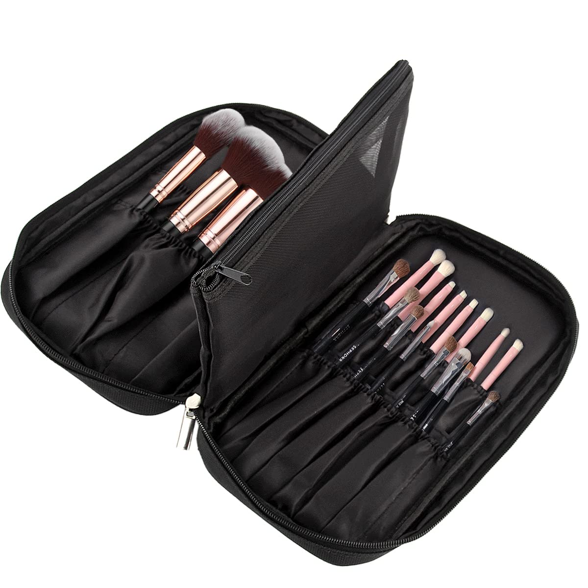Discoball Professioneller Pinselbeutel, Täschchen für Beauty, Kosmetik, Makeup aus Faserstoff, schwarzer Reisebeutel für Pinsel-Set