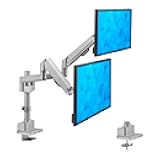 Dual Monitor Mount - Monitor Stands for 2 Monitors, Computer Arms on Desk Stand, Gas Spring Height Adjustable Desk Mount in Silver, VESA 75, 100 Fits Screens Up to 32