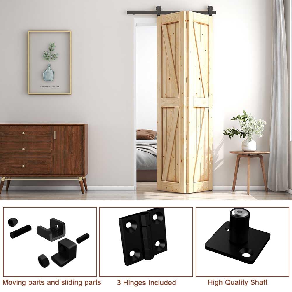 CCJH 6FT/183CM Plegables Herraje para Puerta Corredera Kit de Accesorios para Puertas Correderas de Graneros Estilo de libro T Shaped