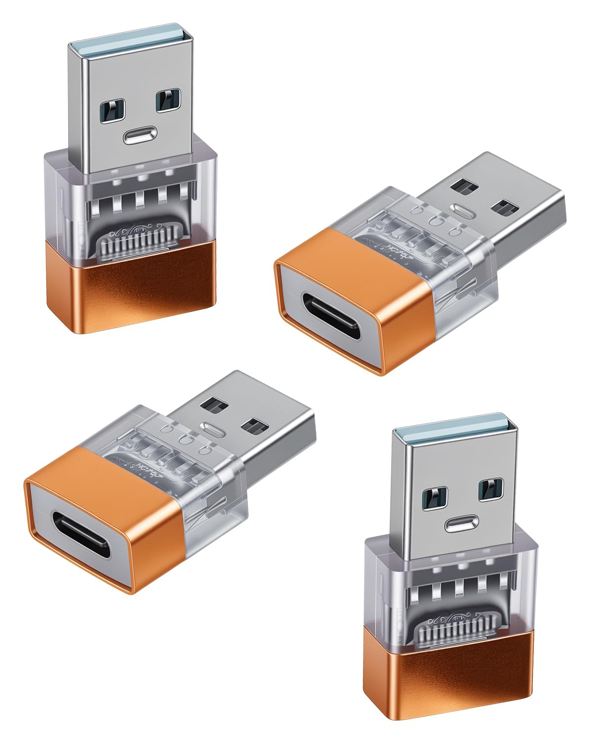 GELRHONR Gold USB A to USB C Adapter,10Gbps with LED Indicator,4 Pack