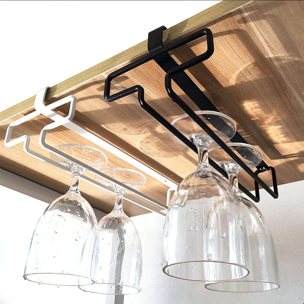 3 Pezzi Porta Bicchieri Sospesi, Wine Glass Rack Supporto Per Bicchieri A Calice Portabicchieri Sospeso Porta Calici Sottopensile per Calici Senza Foratura, Bar Ristorante Cucina, Bianco