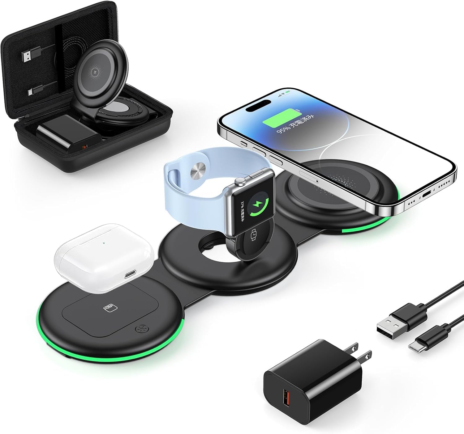 Amazon.co.jp: 【折りたたみ/LEDランプ付き】 ADADPU 3in1 ワイヤレス