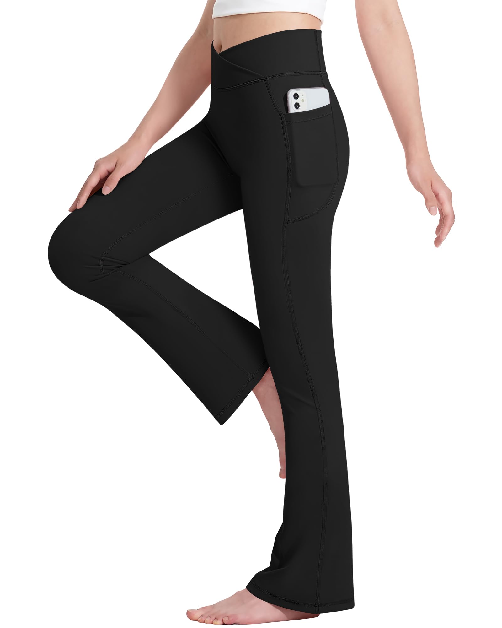 HASMES Leggings acampanados para niñas con bolsillos, parte inferior acampanada, pantalones de yoga acampanados de cintura alta para bailar ropa deportiva
