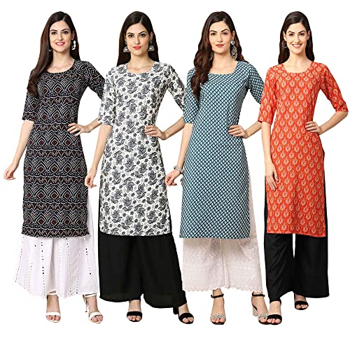 Image of Pinkmint Women's Crepe Digital Print Straight Kurta [Pack of 4] (CCV-373-347-357-354)