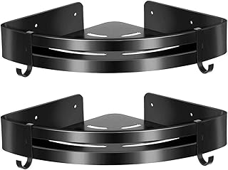 Wrei Etagère d’angle de Douche Sans Perçage, 2 Etagères de Douche Etagère Antirouille Etagere Salle de Bain Rangement, Panier de Douche Auto-adhésif Mural Avec Colle et Vis Pour Shampoin (Black)