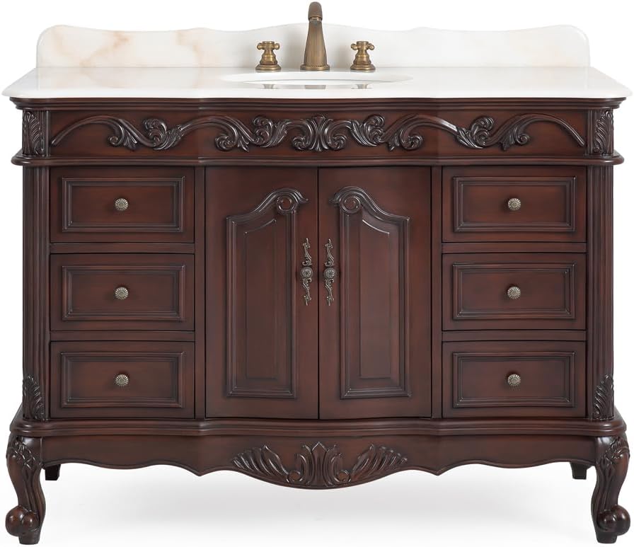 Benton Collection 42" White Marble Counter top Beckham Bathroom Sink Vanity & Mirror Set SW-3882W-TK-42/MR-3882