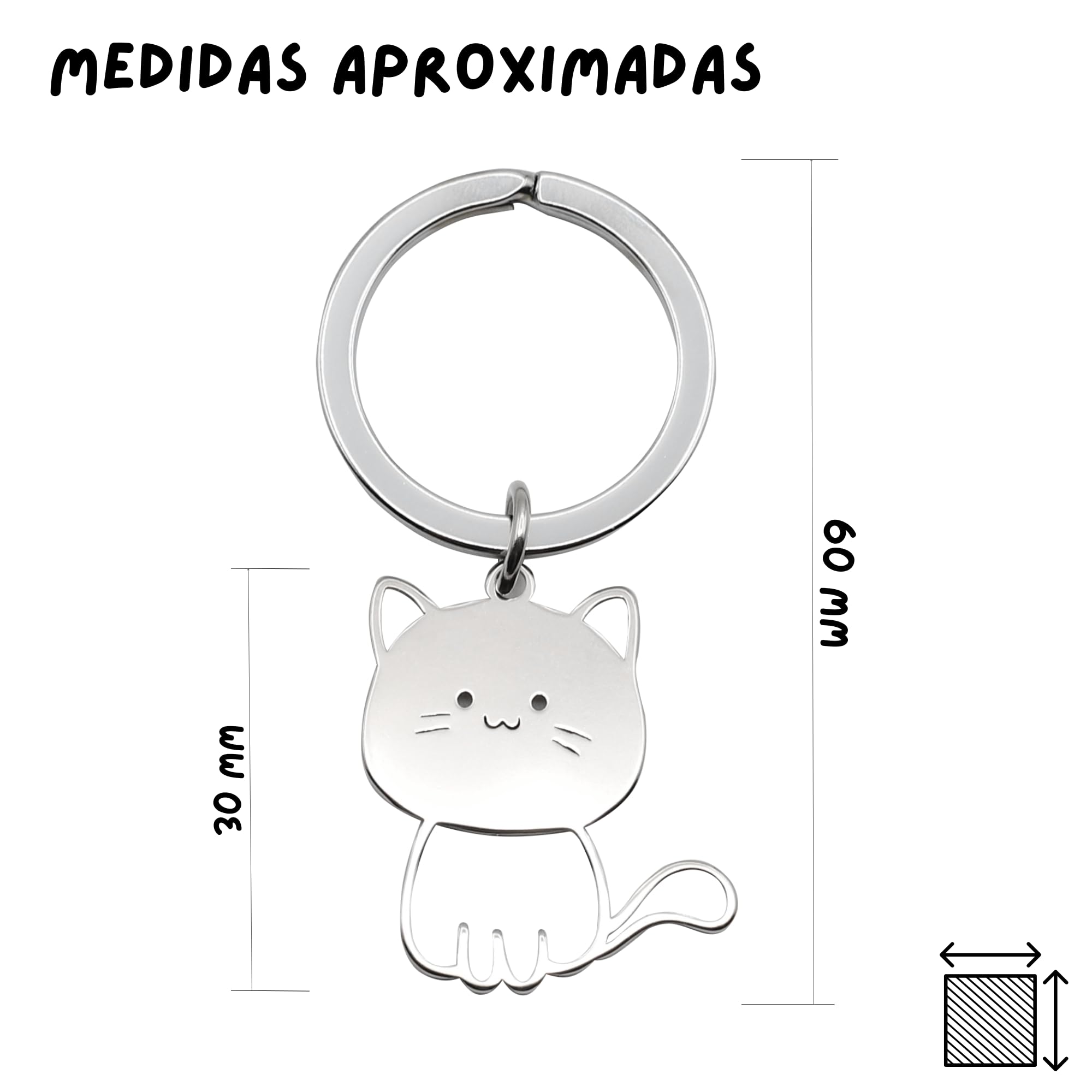 Llavero metálico gato 3 cm Acabado brillante