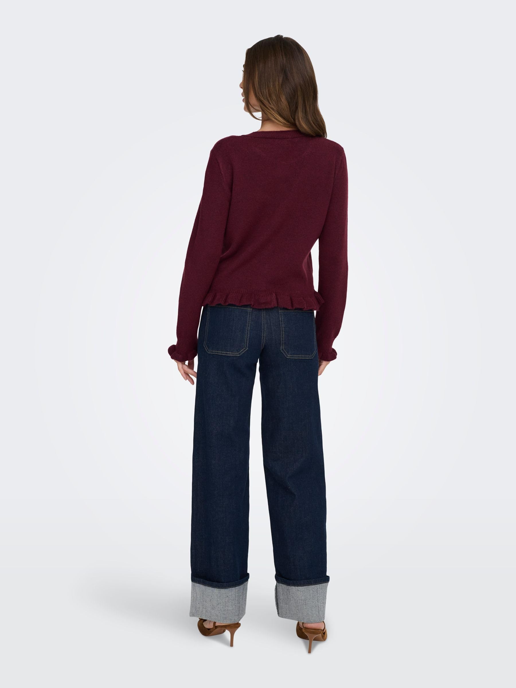 Jdy Letty L/S On Frill KNT Noos kardigan, baner maroon, L