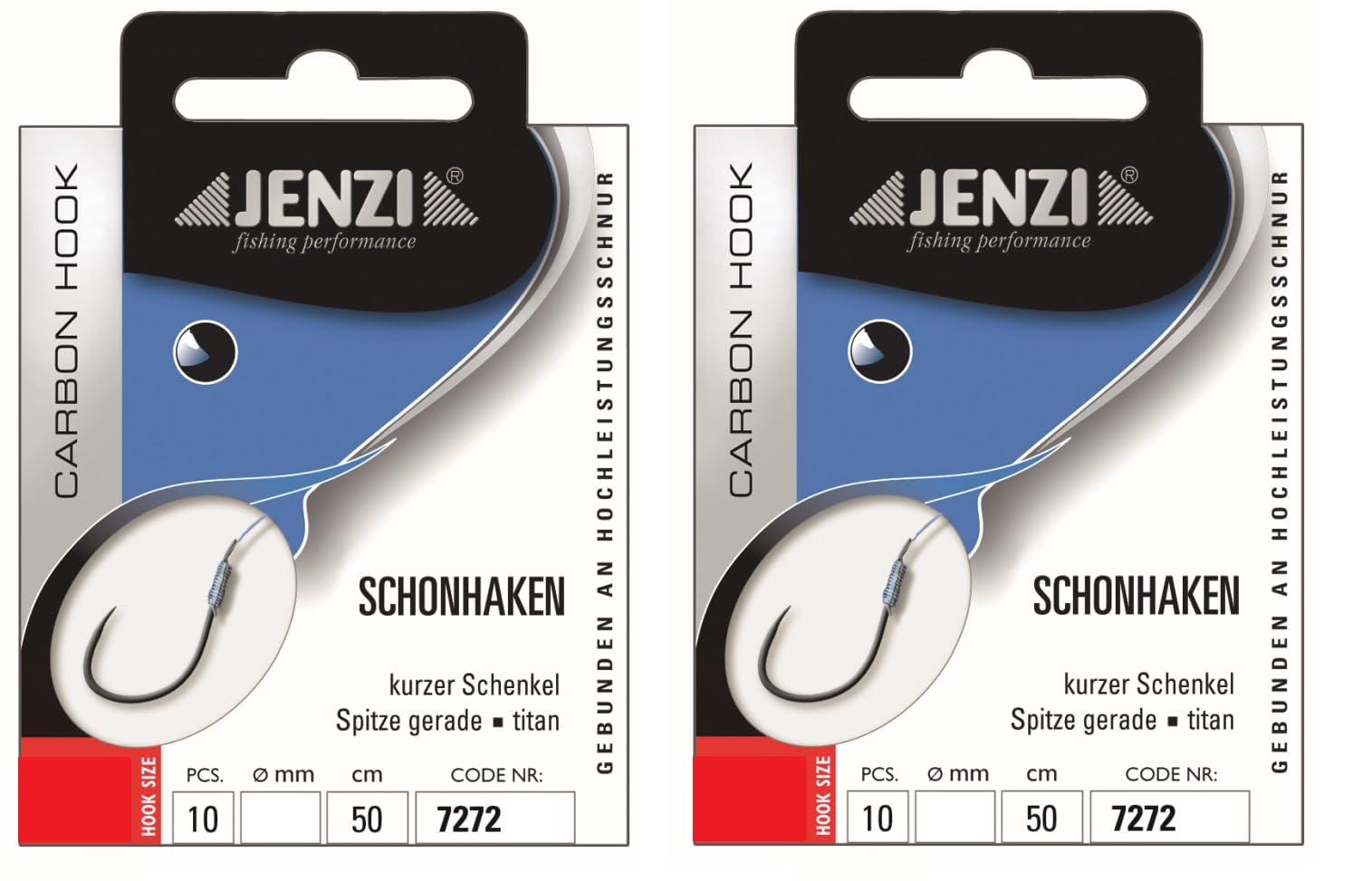 Set of 2 packs of tied hooks without rehooks, fishing hooks from Jenzi (20 pieces), 50 cm hook size 4, 6, 8, 10, 12 and 14 depending on selection + free Petri Heil! sticker (hook size 4)
