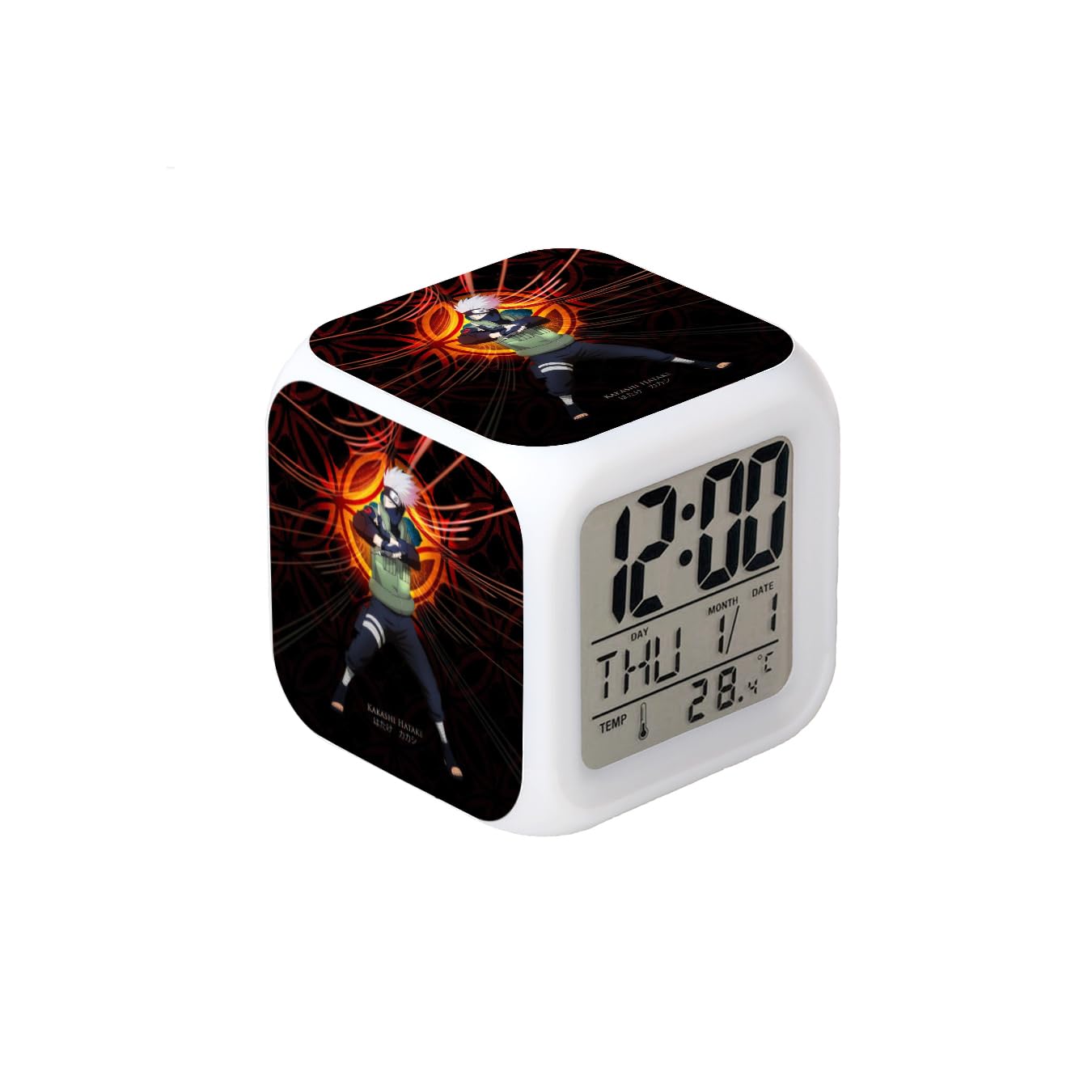 3＂Desk & Shelf Clock Ninja Kakashi Black Digital Alarm Clock with Led Lights Plastic Table Clock for Kids Teenagers Adults Home/Office Decor