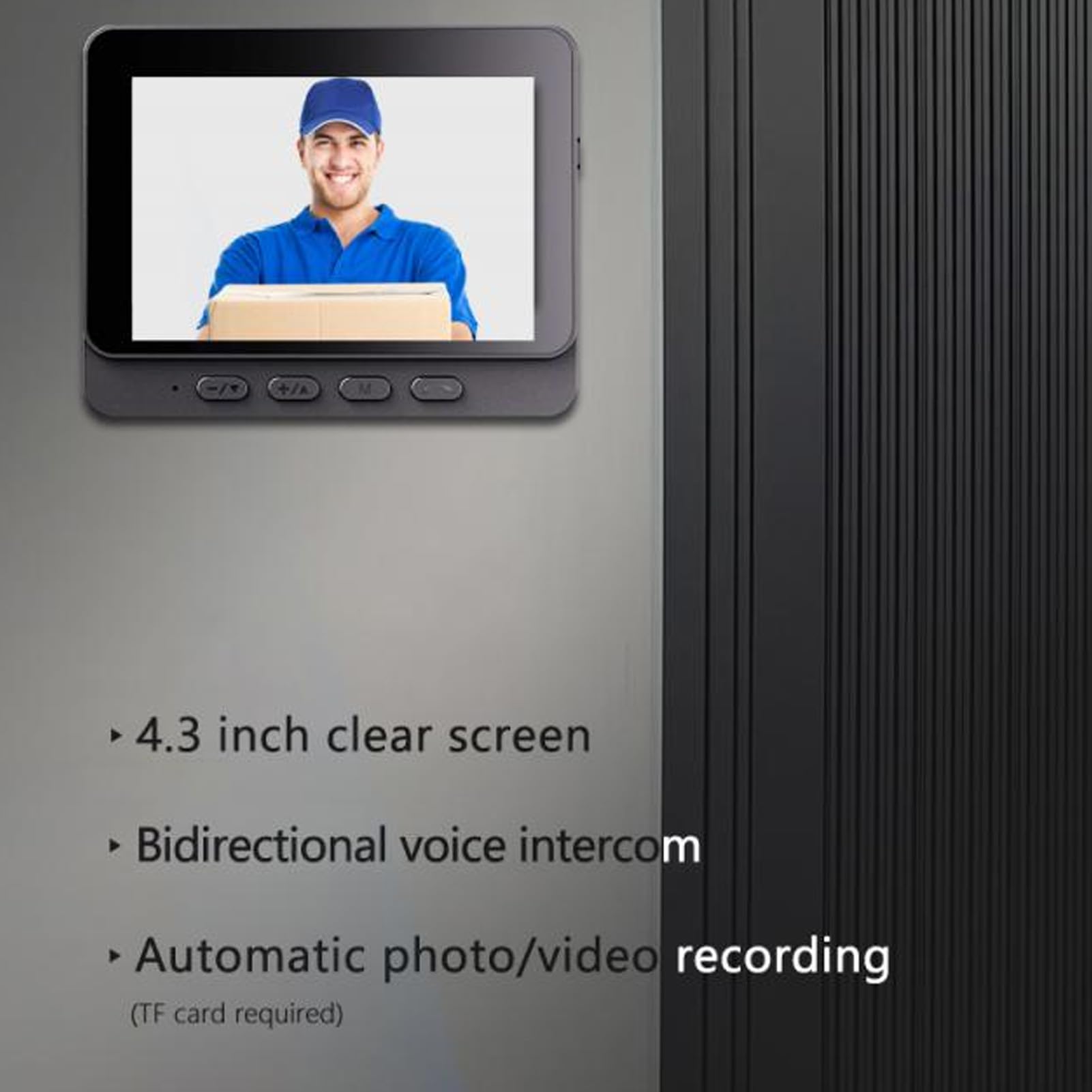 de Videoportero con Timbre, Cámara de Videoportero Inalámbrica con Monitor de Pantalla de 4,3 Pulgadas, Gran Angular de 170°, Intercomunicador de 2 Vías