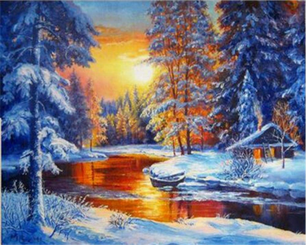 Peinture par numéros paysage d'hiver pour animer vos soirées créatives au coin du feu