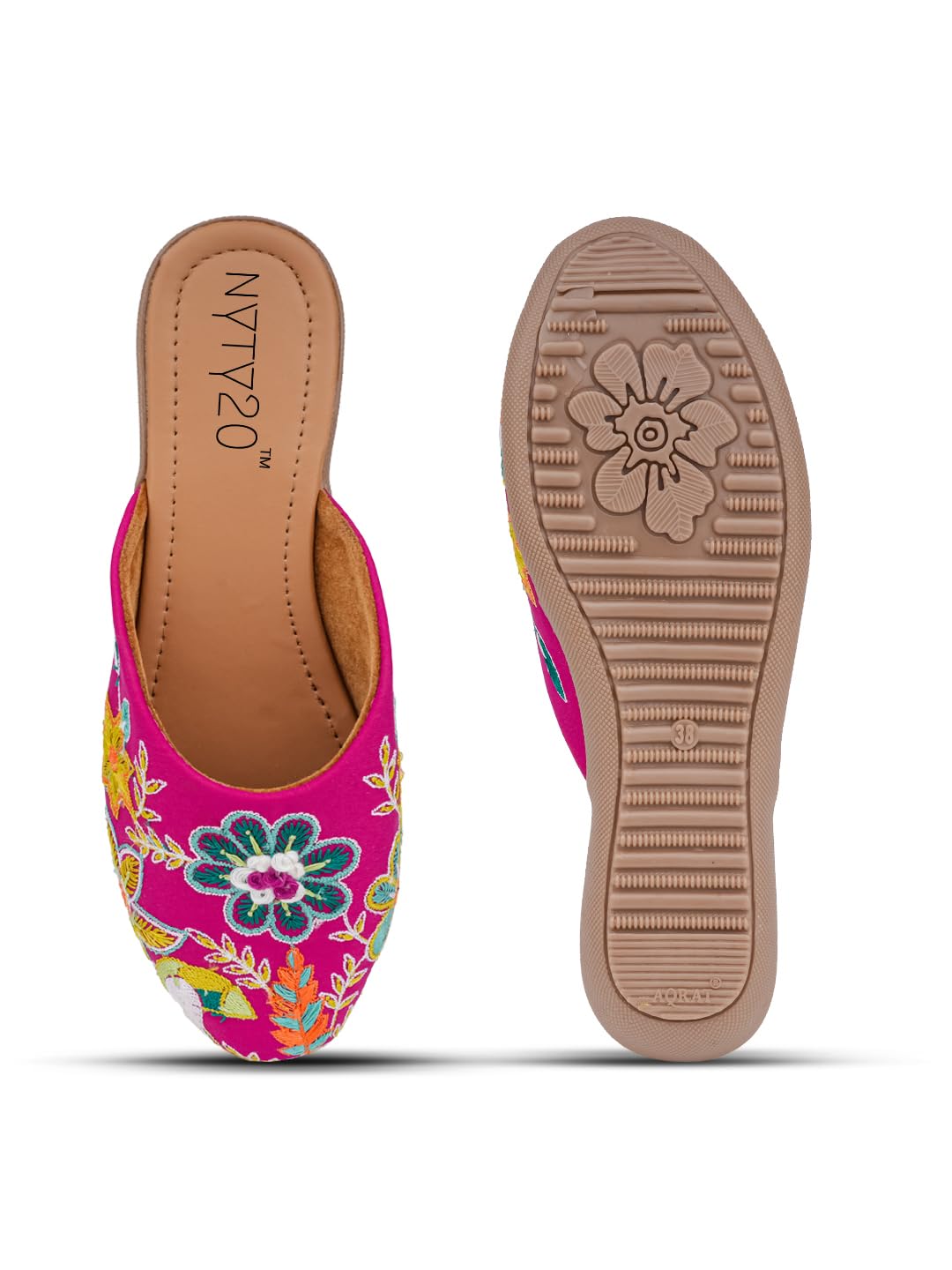 “Women’s Pink Jutti – Handcrafted Ethnic Slip-On Flats with Elegant Embroidery & Comfortable Cushion Sole”