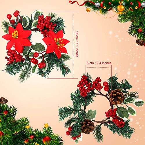 Set Of 8 Christmas Candle Holder Berry Pinecone Christmas Candle Rings Red Poinsettia Candle Wreaths Rings Mini Christmas Candleholders Xmas Wreath Candle Holder For Christmas Centerpiece Table Decor #TOP5