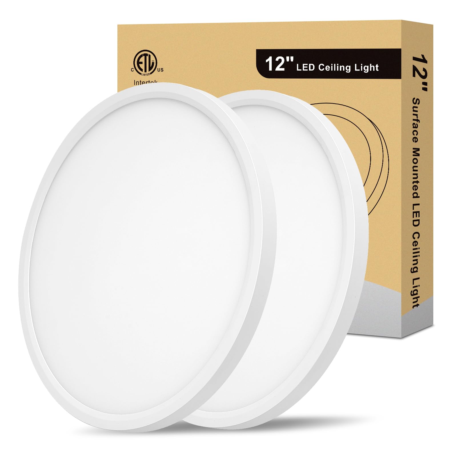 Wembanma Flush Mount LED Ceiling Light - 12 Inch, Dimmable and 5CCT Selectable, 24W 2800LM Low Profile Light Fixture for Bedroom, Bathroom, Sloping