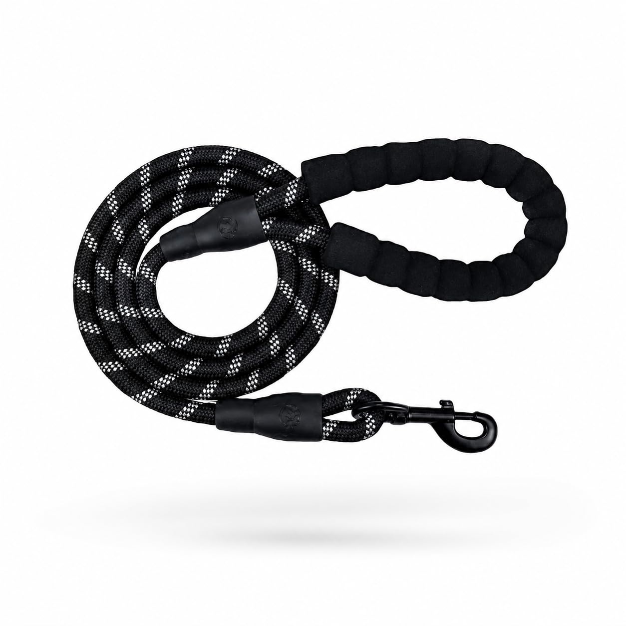 Reflective Rope Dog Lead 1.5m, Nylon Leash with Soft Padded Handle (Black)