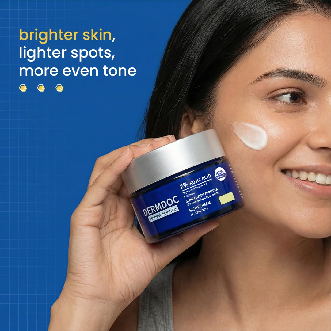 DERMDOC 2% Kojic Acid Glow Fusion Formula Night Cream, 80g | Niacinamide & Alpha Arbutin | Skin Brightening Face Cream | Reduces Dark Spots & Pigmentation | Even & Glowing Skin | Minimizes Pores 3