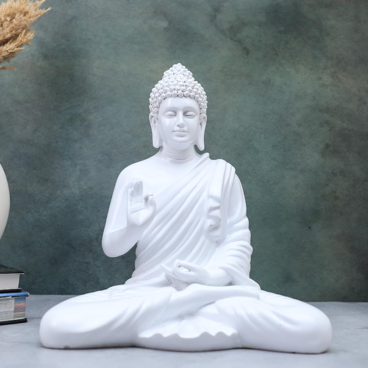 The AdvityaPolymarble Meditation/Dhyan Mudra Buddha Statue Lord Figurine/Idol/Statue Gift Items Showpiece for HomeDecor Decoration Gift (14inch) (Pure White), Standard, BUDH_14