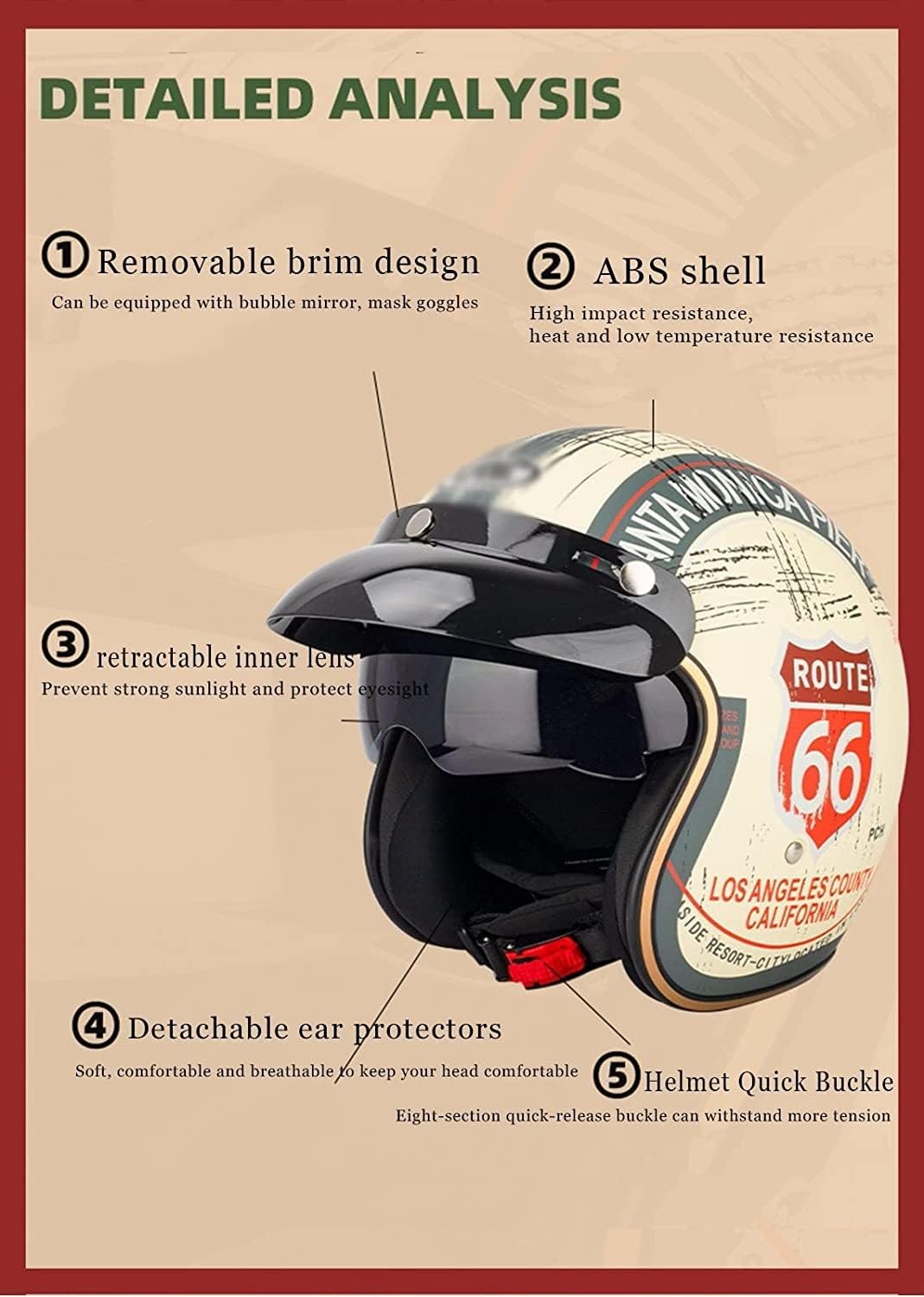 Casco De Moto Retro Medio Cuero De Abierto con Gafas De Aviador Cascos Jet Vintage Cruiser Moto Scooter Medio Casco Jet Estilo Alemán Dot/ECE Homologado para Mujer Hombre Adulto