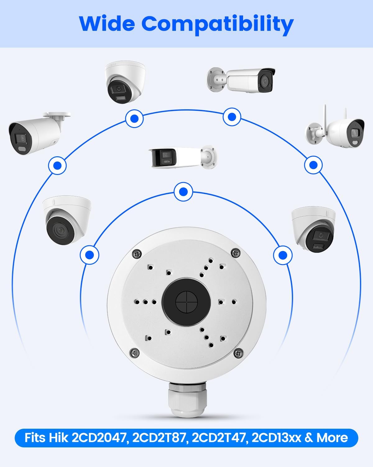 KU-DS-1280ZJ-S Metal Security Camera Junction Box, Aluminum Waterproof Mount Bracket for HIK Bullet & Dome Surveillance Cameras