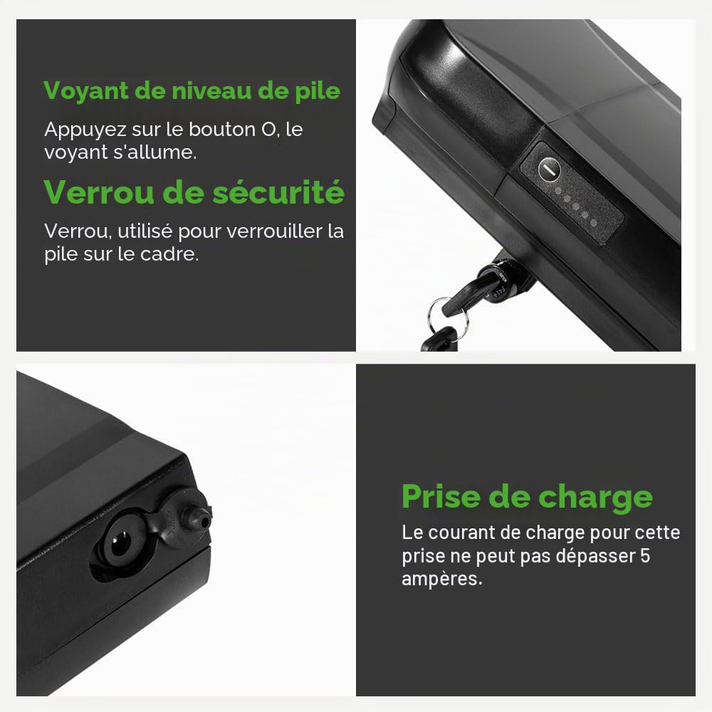 E-Bike Li-ION Batterie 36V 13Ah (481Wh) + Chargeur pour PhylionXH370-13J Joycube Wall-ES