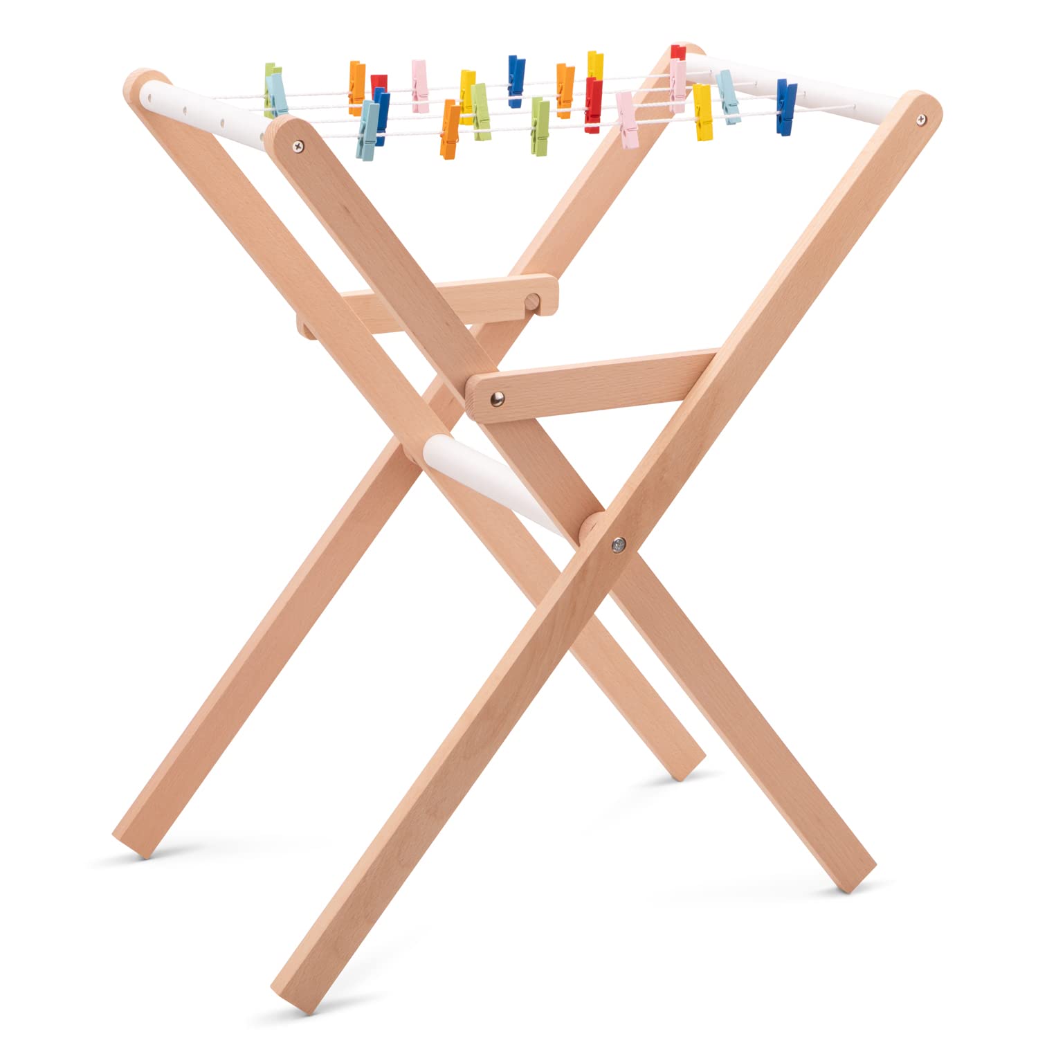 Woet® Tendedero de Juguete de Madera para Niños - Accesorio de Colada de Imitación - Juguete del Hogar de Imitación - A Partir de 3 Años