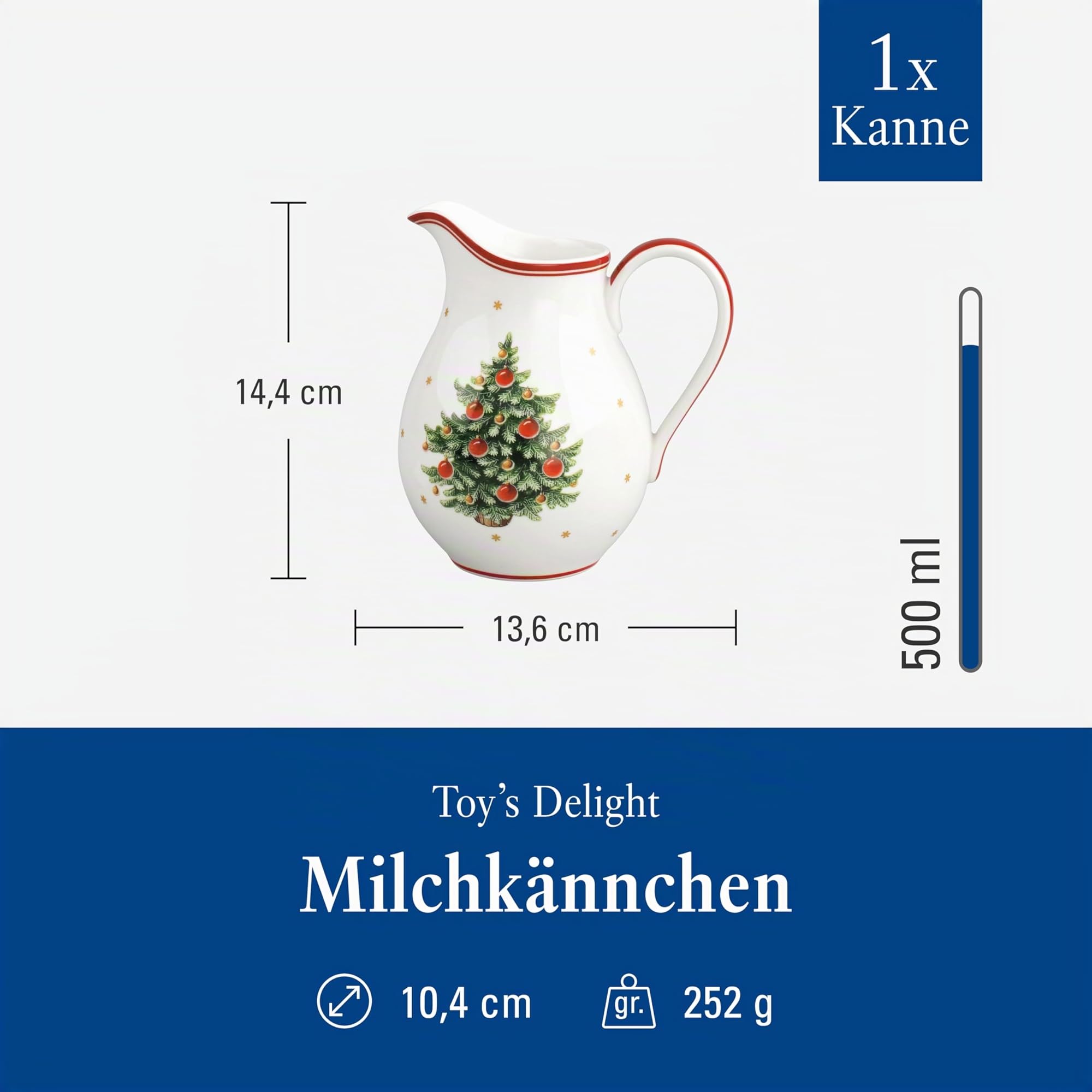 Villeroy & Boch - Toy's Delight Milchkännchen 500 ml Rot und Weiß, Mikrowellensicher, Weihnachtsgeschirr, Milchkanne, Kaffeezubehör, Krug Keramik, Weihnachten, Xmas, Premium Porzellan